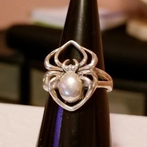 Signed Sterling Silver Three D Spider Ring